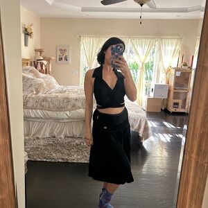 Chanel 2002 Black Sheer Halter Top & Knit Skirt Set Size 38